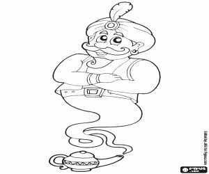 The genie of the magic lamp coloring page