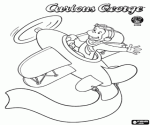 George the monkey in airplane coloring page