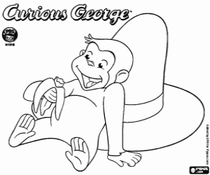George the monkey with a banana coloring page