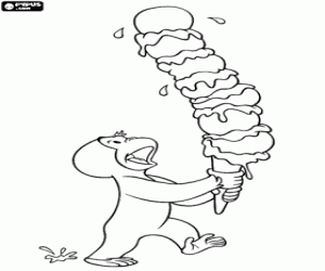 George the monkey with an ice cream coloring page