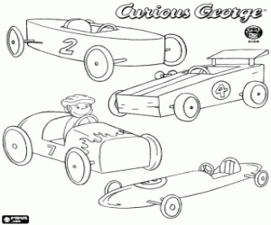 George the monkey and racing cars coloring page