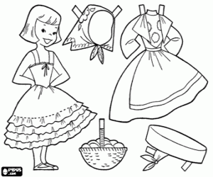 German doll, dress up game coloring page