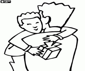 Gift and hug for dad coloring page