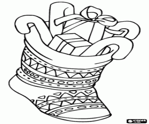 Gifts in a Christmas sock coloring page