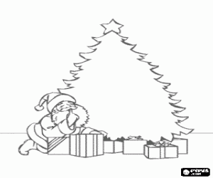 Gifts and Christmas tree coloring page