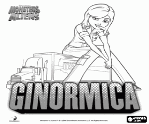 Ginormica and a truck trailer coloring page