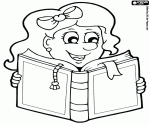 A girl with a book in the school coloring page