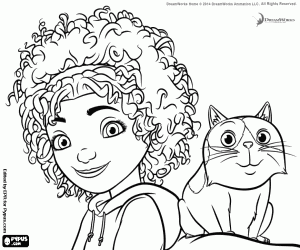 The girl with her cat, Tip and Pig coloring page