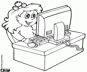 Girl in the computer class coloring page