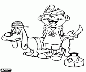 The girl and the dog, medical games coloring page