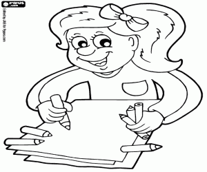 A girl in drawing class coloring page