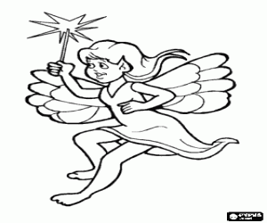 Girl fairy with magic wand coloring page
