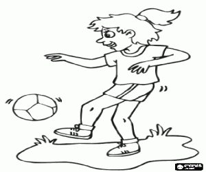 A girl with a football ball coloring page