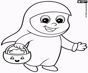 Girl in ghost costume coloring page