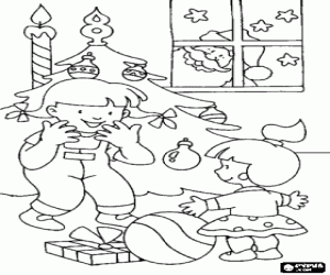 The girl with gifts and Santa Claus coloring page