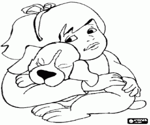 Girl hugging a puppy coloring page