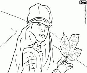 A girl with a leaf in autumn coloring page