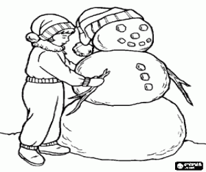 The girl makes a snowman coloring page