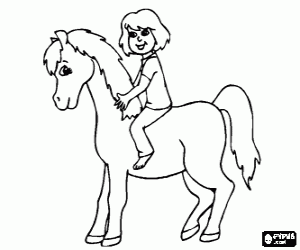 Girl mounting a pony coloring page