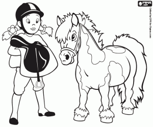 The girl saddled the horse coloring page