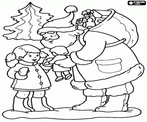 The girl and the Santa Claus gift coloring page