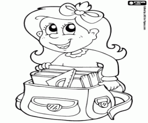 The girl with her school bag coloring page