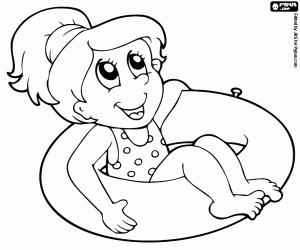 Girl sitting on a large lifesaver coloring page