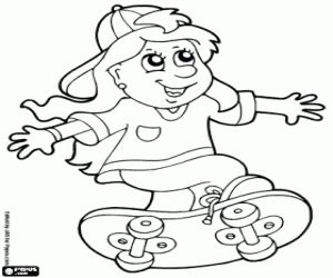 A girl with her skateboard coloring page