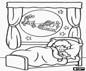 A girl sleeping on Christmas Eve coloring page
