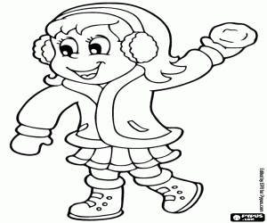 The girl in snowball war coloring page