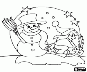 A girl and a snowman coloring page