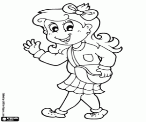 Girl walking to the school coloring page