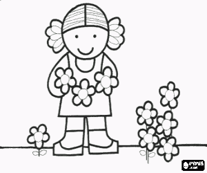 Girl with flowers coloring page