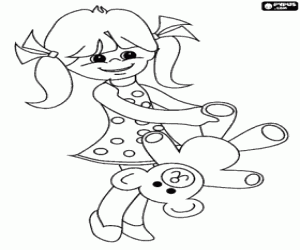 Girl with her teddy bear coloring page