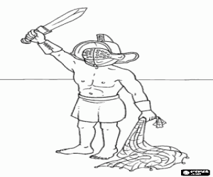The gladiator with the weapons coloring page