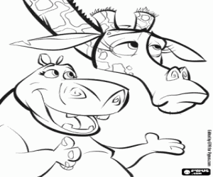 Gloria and Melman from Madagascar coloring page