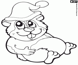 Gluttonous hamster with Santa hat coloring page