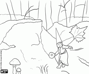 A gnom in the forest in autumn coloring page