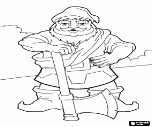 Gnome or dwarf with an ax or an axe coloring page