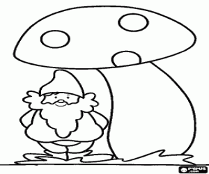 Gnome under a mushroom coloring page