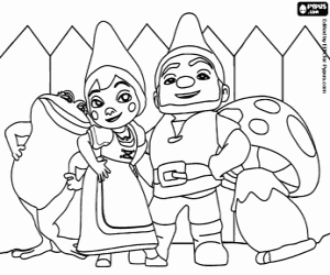 Gnomeo and Juliet with their friends coloring page