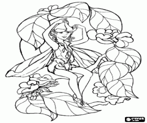 The goblin, leaves and flowers coloring page
