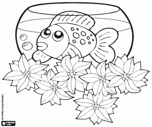 The goldfish and Christmas coloring page
