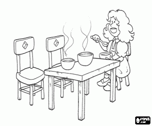 Goldilocks eats soup coloring page