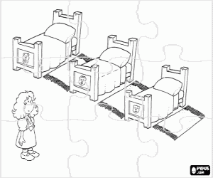 Goldilocks puzzle, the three beds coloring page