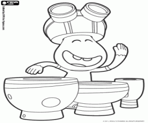 Goomo playing three drums coloring page