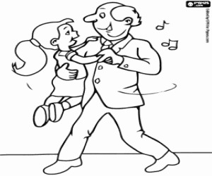 Grandfather and granddaughter dance coloring page