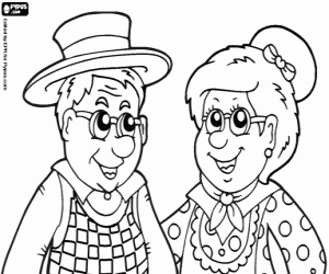The grandfather and the grandmother are happy coloring page