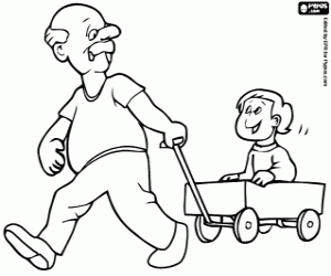 The grandfather playing with his grandson coloring page