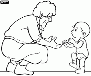 The grandmother with grandson baby coloring page